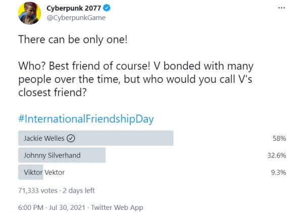 Фанаты Cyberpunk 2077 выбрали лучшего друга Ви