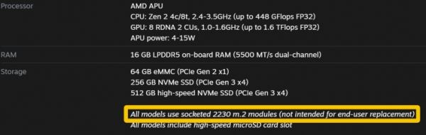 В Steam Deck используются стандартные SSD M.2 2230. Похоже, возможна самостоятельная замена