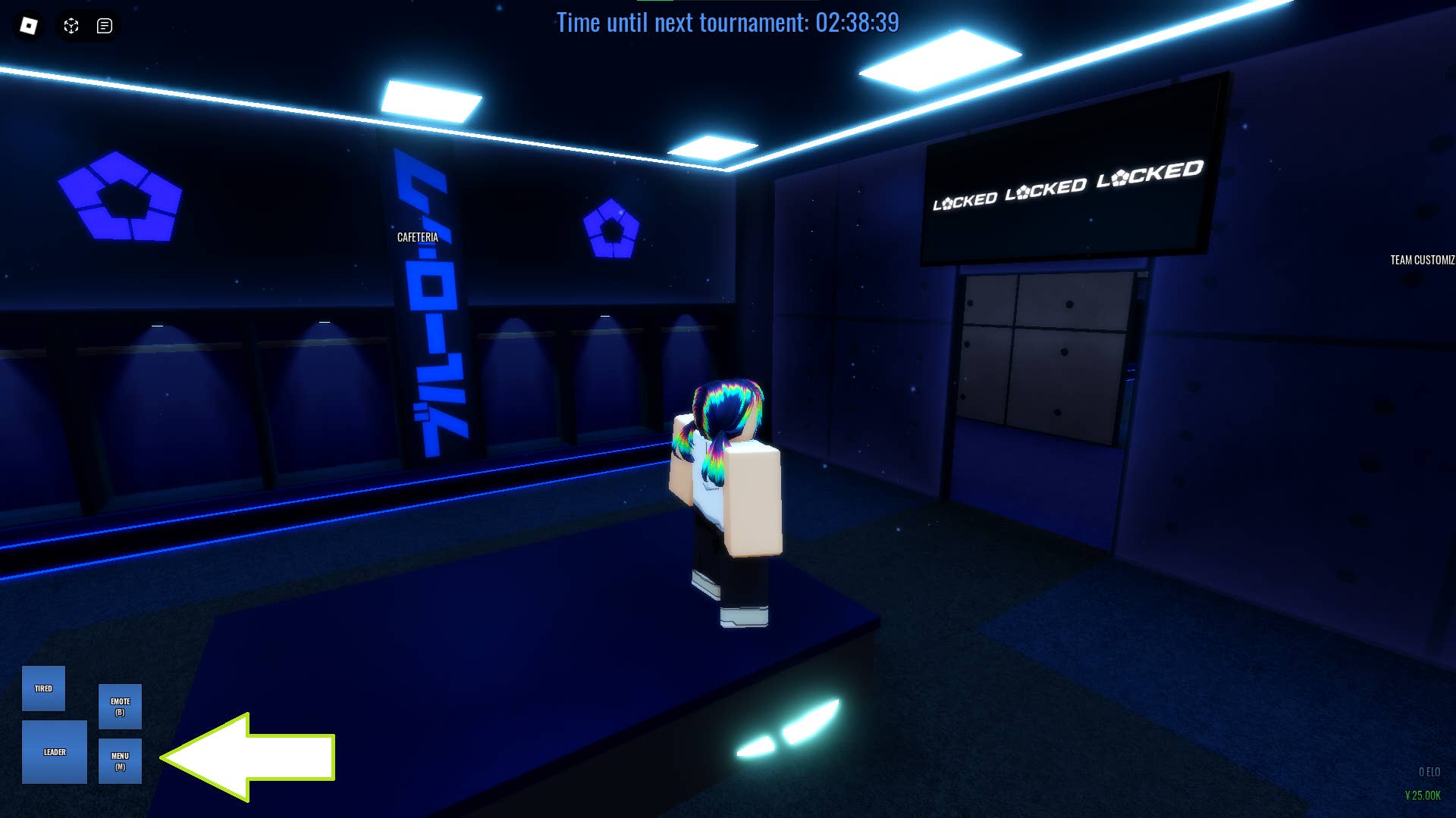 Скриншот из Locked в Roblox, показывающий кнопку меню.