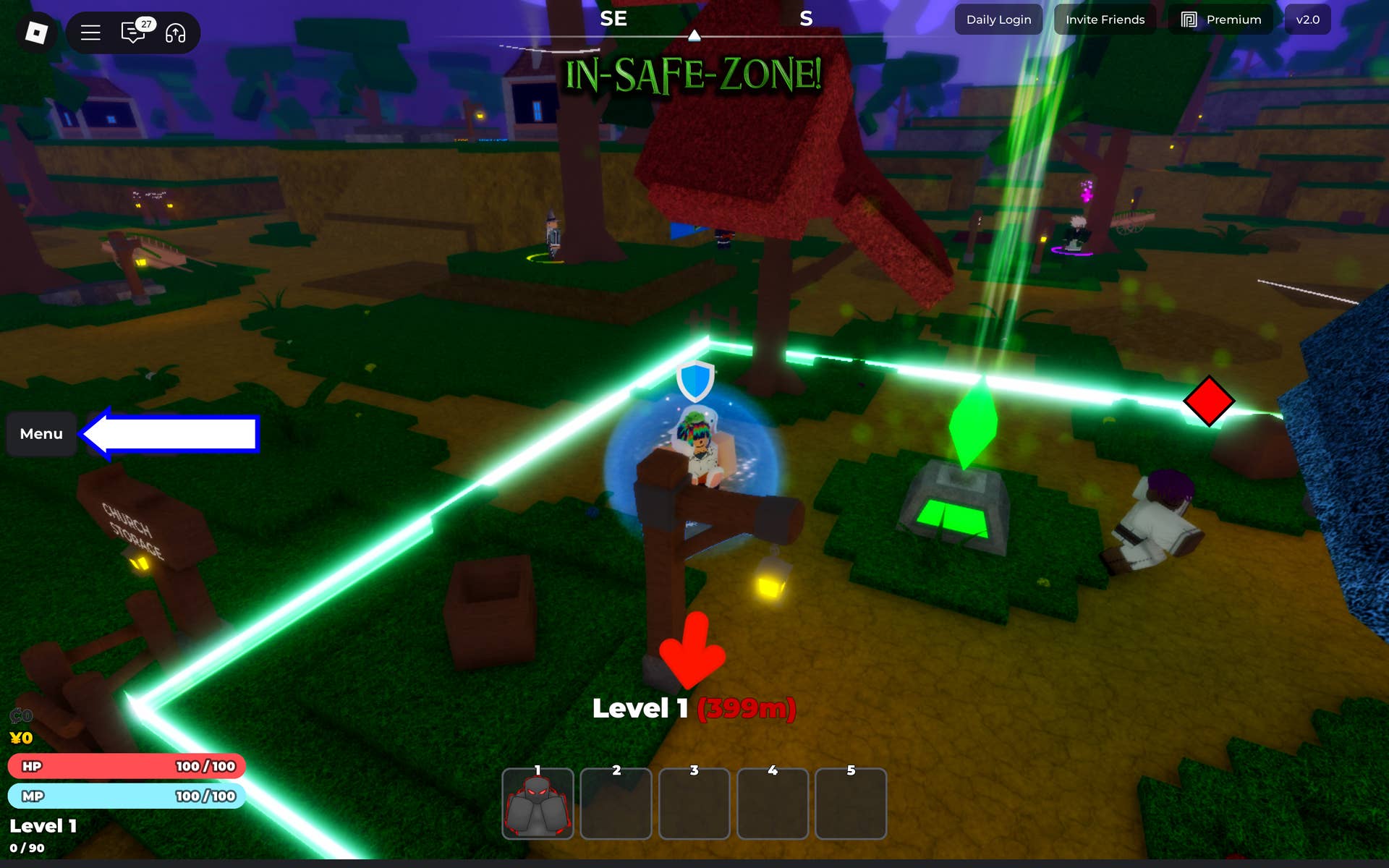 Скриншот Grimoires Legacy в Roblox, показывающий кнопку меню в игре.