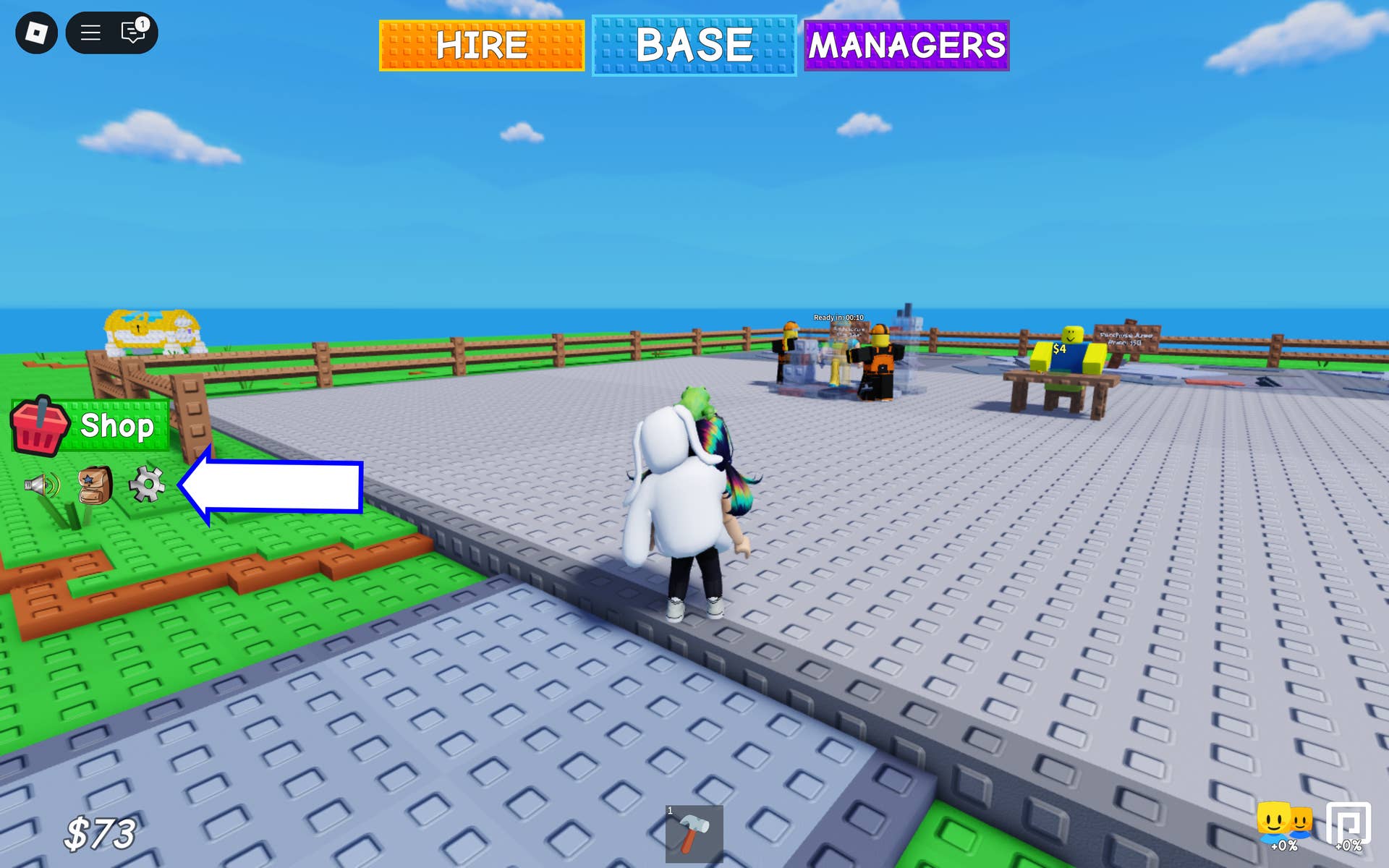 Скриншот Grow a Business в Roblox, показывающий кнопку настроек игры.