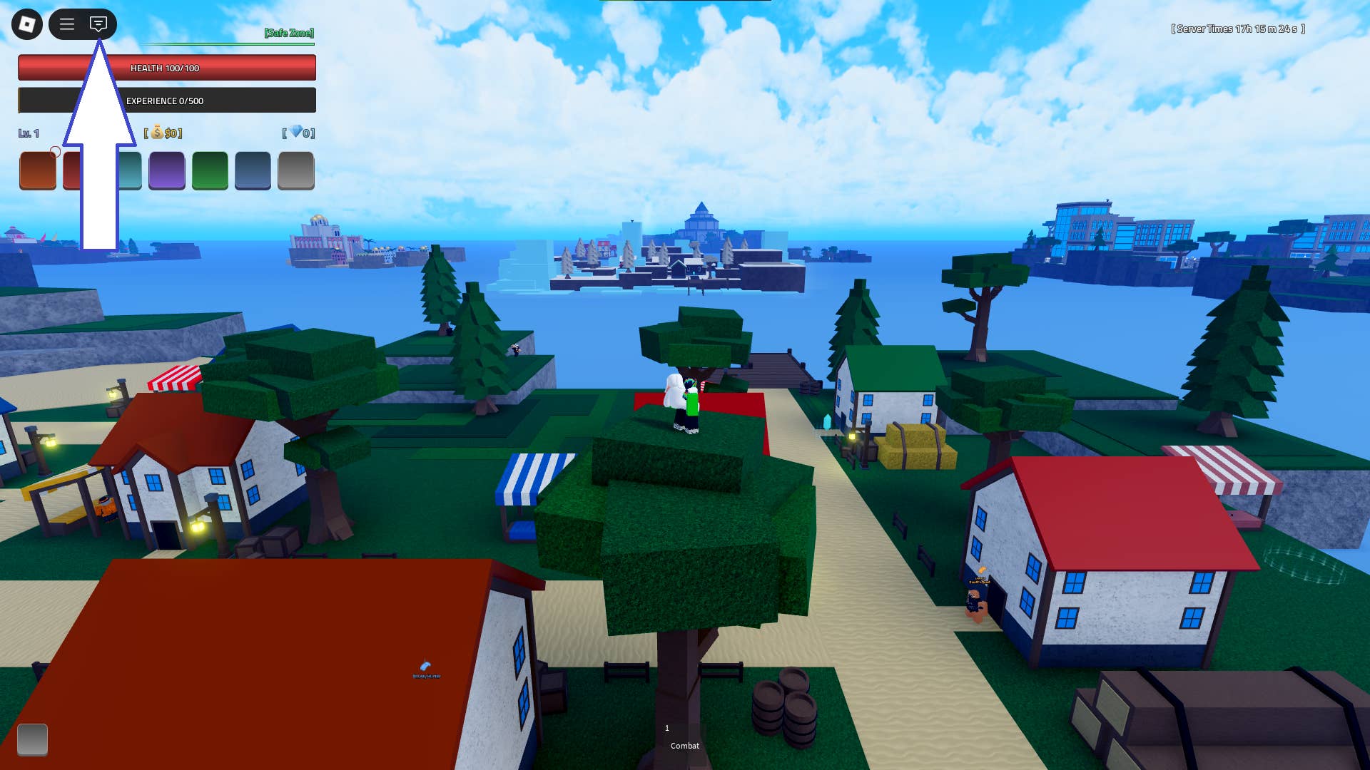 Скриншот Verse Piece в Roblox с показанной кнопкой чата игры.