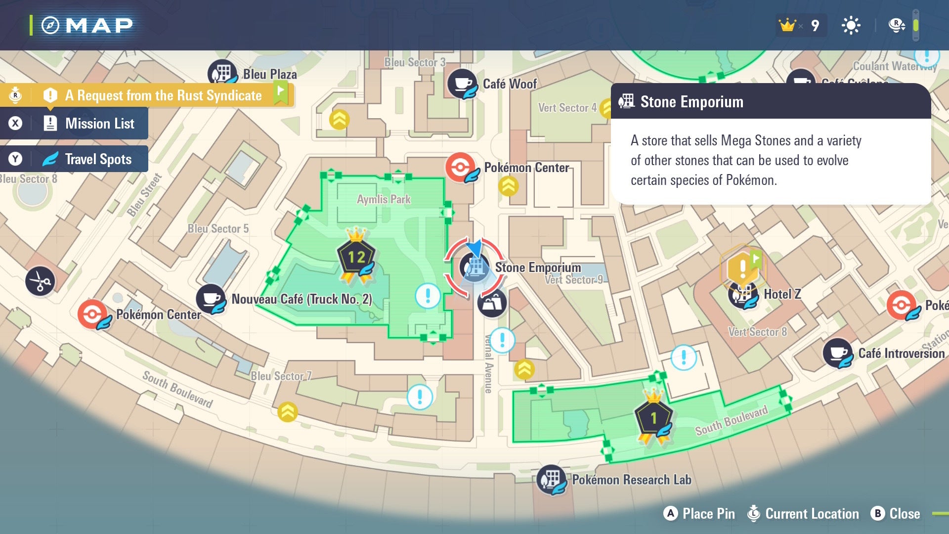 Местоположение Магазина камней показано на карте Люмиоз Сити в Pokémon Legends Z-A
