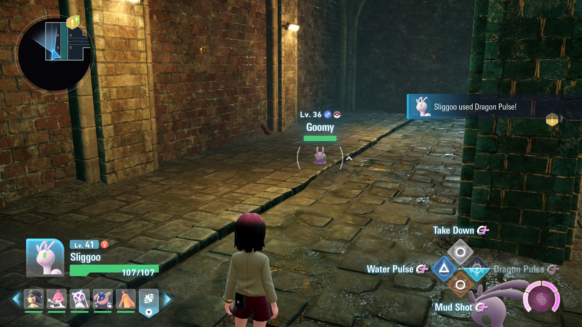 Игрок приближается к Goomy в канализации в Pokémon Legends Z-A