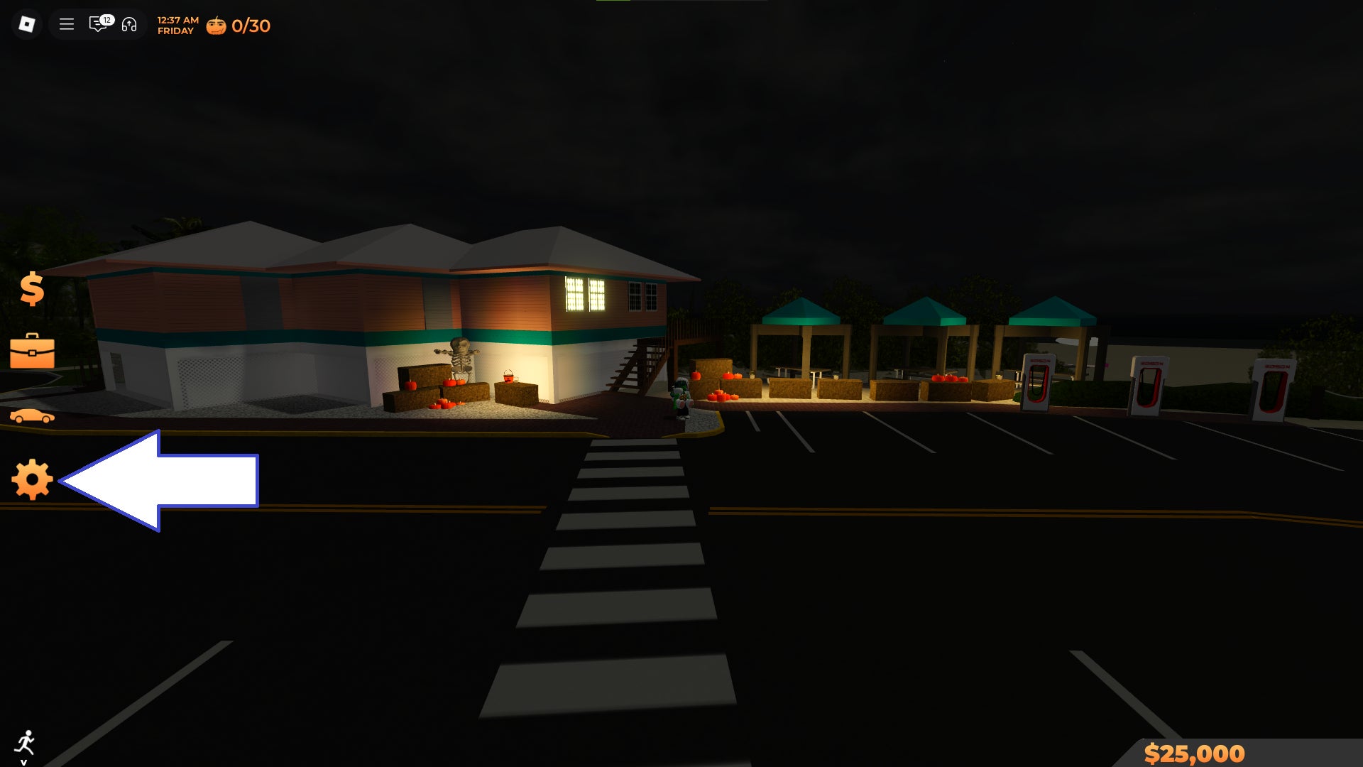 Скриншот Southwest Florida в Roblox с показанной кнопкой настроек игры.